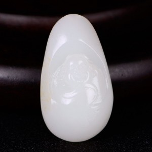 国家级玉雕大师【陶虎】工作室作品 和田玉羊脂白玉挂件笑佛